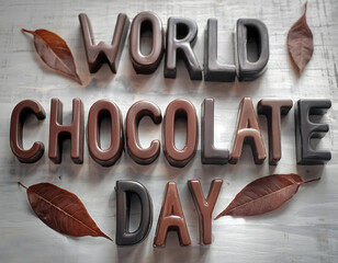 A poster for world chocolate day with chocolates in the background