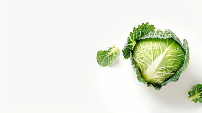 Fresh cabbage head space for text on white isolated background.