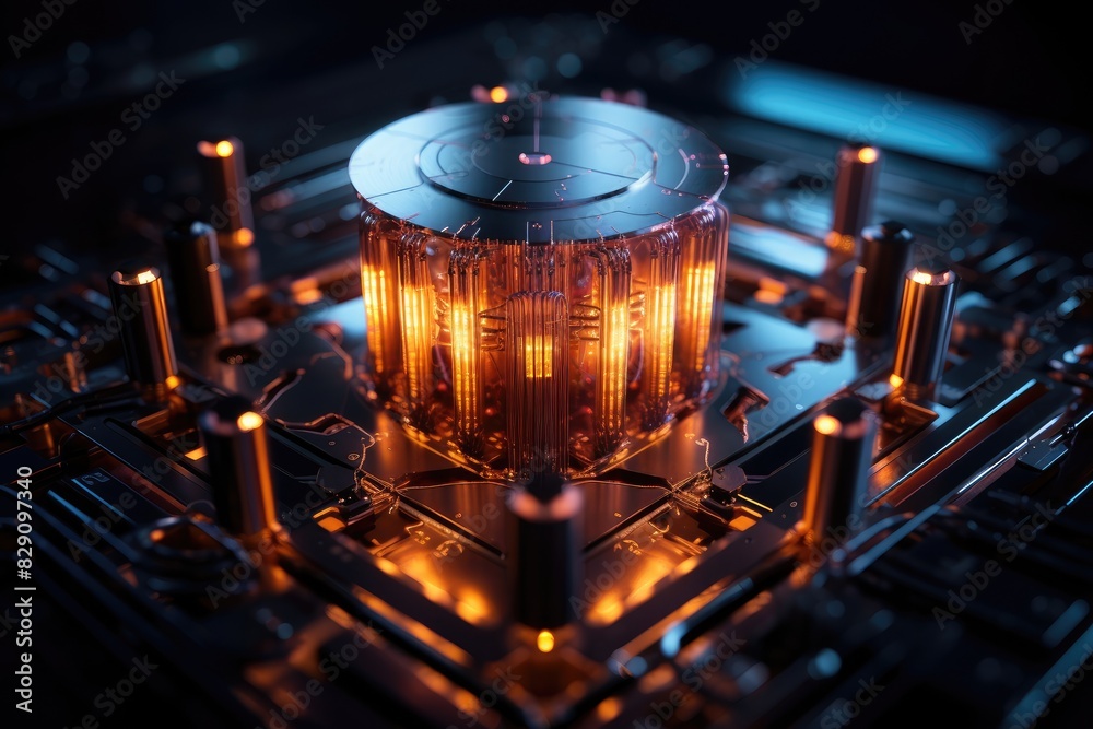 Aufkleber a computer motherboard with a glowing light on it