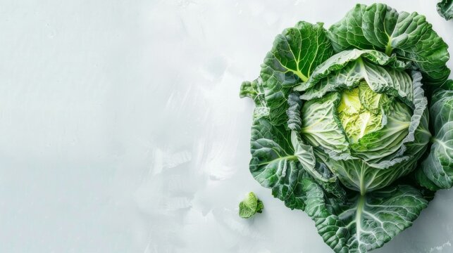 Fresh cabbage head space for text on white isolated background.