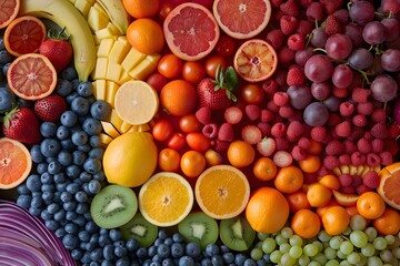 Assorted fruits and veggies on table