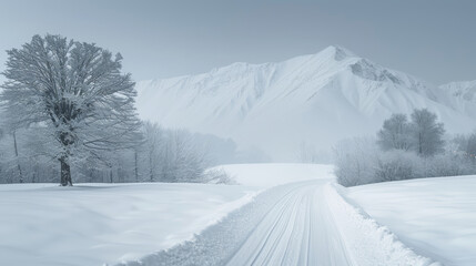 Fototapeta premium Winter landscape of snowy nature. Winter trees background