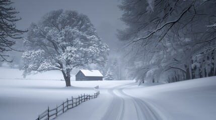 Winter landscape of snowy nature. Winter trees background