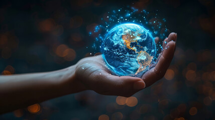 a hand with hologram globe.generative ai