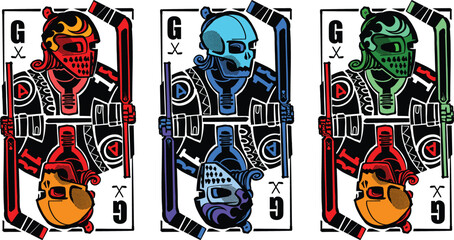 Obraz premium hand-drawn illustration of a hockey goalkeeper playing cards