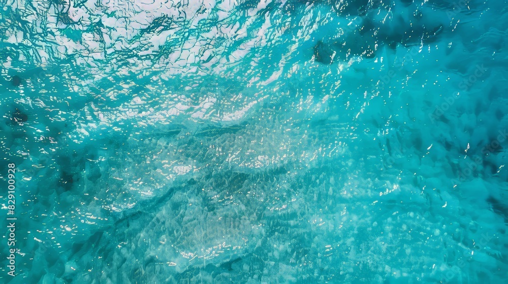 Poster Aerial view of crystal clear turquoise water, ocean texture, sea surface. - Posters