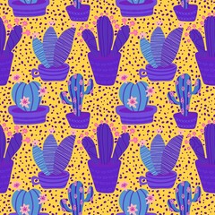 Summer floral seamless cartoon cactus pattern for wrapping paper and fabrics