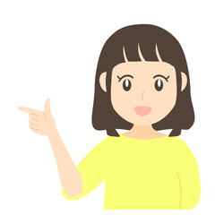 ポイントを指差して笑顔で説明する日本人女性のベクターイラスト