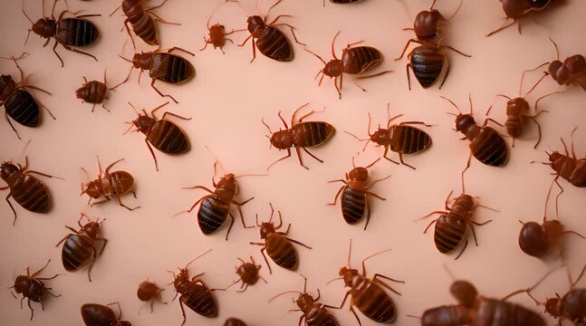 Bed Bugs Invasion, Room Infested with Bedbugs, Luxury Big Bed with Red Bedbugs Video, Generative AI Illustration