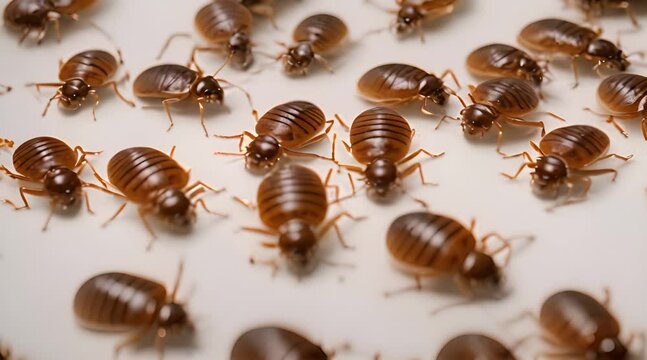 Bed Bugs Invasion, Room Infested with Bedbugs, Luxury Big Bed with Red Bedbugs Video, Generative AI Illustration