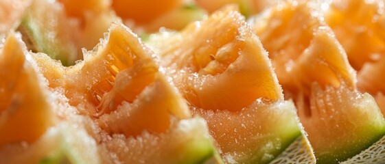 Cantaloupe fruit close-up. Pieces of cantaloupe.
