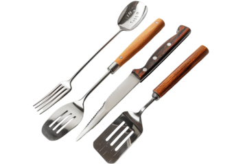 High-Quality Grilling Utensils Selection Isolated on Transparent Background