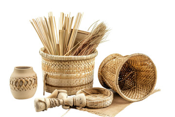 Vintage-Inspired Handmade Crafts Ensemble Isolated on Transparent Background
