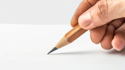 Hand holding a wooden pencil over blank paper - Powered by Adobe