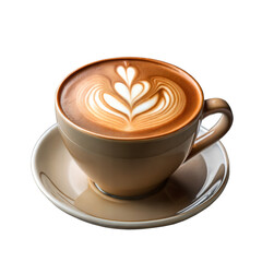 Freshly Brewed Cappuccino With Latte Art in a Brown Cup on a Saucer