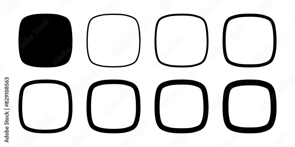 Wall mural set of squircles or squares with rounded borders and corners. simple geometric shapes and frames iso