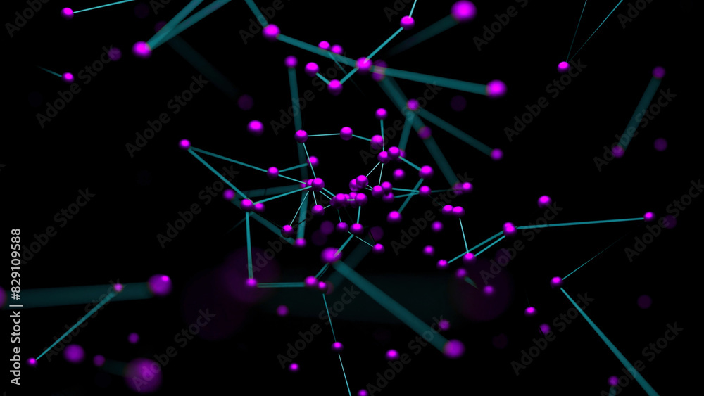 Poster chains with molecules in flow. design. emerging flow of compounds with molecules. abstract stream ap