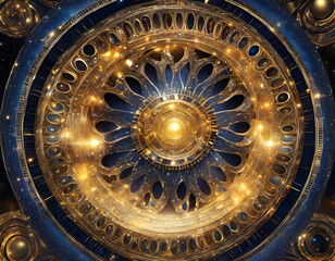 Fototapeta premium Intricate Golden Cosmic Mandala Design with Celestial Elements