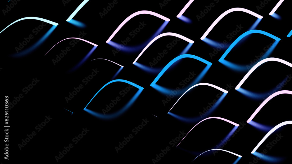 Aufkleber Moving luminous lines with reflection in dark space. Design. Beautiful luminous lines create pattern with reflection. Lines with reflection in form of droplets move in dark space