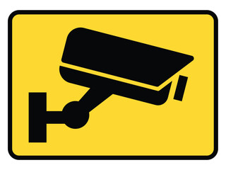 Security camera icon, video surveillance, cctv sign. Yellow square indicating camera operation. Warning monitoring, safety home protection system. Fixed CCTV, Security Camera Icon Vector.