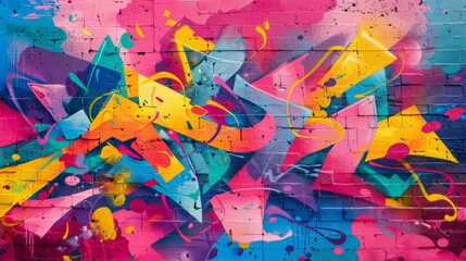 Fototapeta premium Hyperrealism Graffiti Art: Vibrant Rainbow Mural Adorning Urban Wall