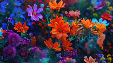 Vibrant orange blooms and assorted colorful blossoms