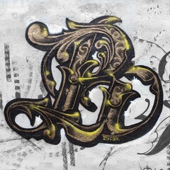 R gold graffiti letter