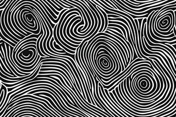 A black and white abstract painting with many swirls and circles. The painting is very detailed and has a lot of texture