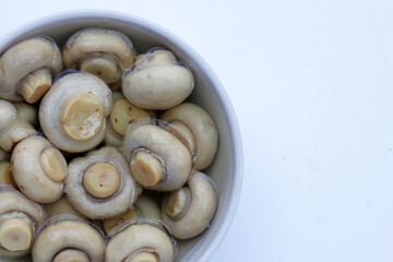 Champignon mushrooms in brine. Canned champignon mushrooms whole