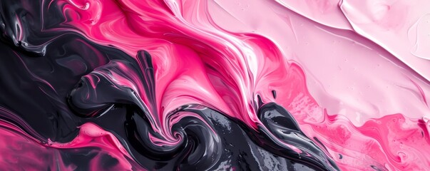 Abstract swirl of pink and black paint