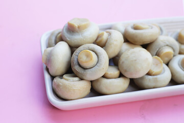 Champignon mushrooms in brine. Canned champignon mushrooms whole