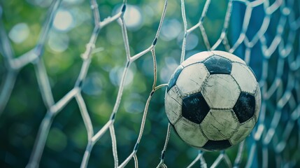 Soccer ball in net goal concept wallpaper background