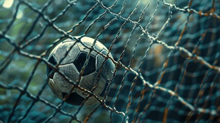 Soccer ball in net goal concept wallpaper background