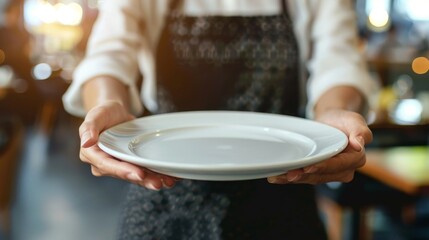Waiter carrying empty plate template wallpaper background