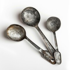Modern farmhouse style measuring spoons with a rustic yet sleek galvanized metal finish white background