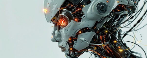 Fototapeta premium Futuristic robotic cybernetic head with mechanical and electronic components