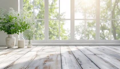 Bright Spring Room with Wooden Floor and Large Window