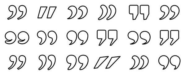 A diverse collection of black outline quotation marks in different styles