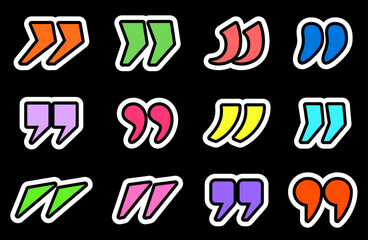 Colorful abstract quotation mark designs with bold outlines
