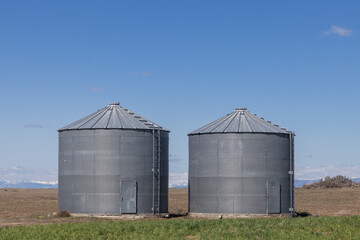 Two glavanized grain silos © CLShebley