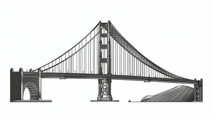 Golden  Bridge across the strait.  Vector illustration 3D avatars set vector icon, white background, black colour icon
