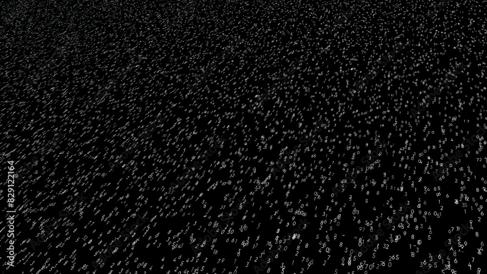 Poster endless quantity of numbers flying and blinking in digital space. animation. business or hacking tec