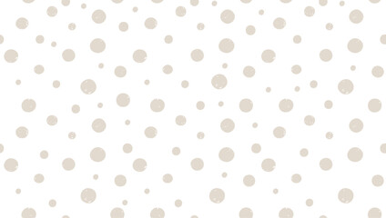 Polka dot seamless pattern, vector monochrome subtle texture in soft pastel colors, white beige. Abstract repeat background with randomly scattered circles. Design for prints, textile, invitations