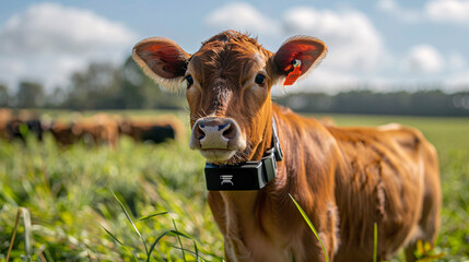 A high-tech livestock monitoring system using wearable sensors on animals, providing real-time data on health and behavior for optimal care