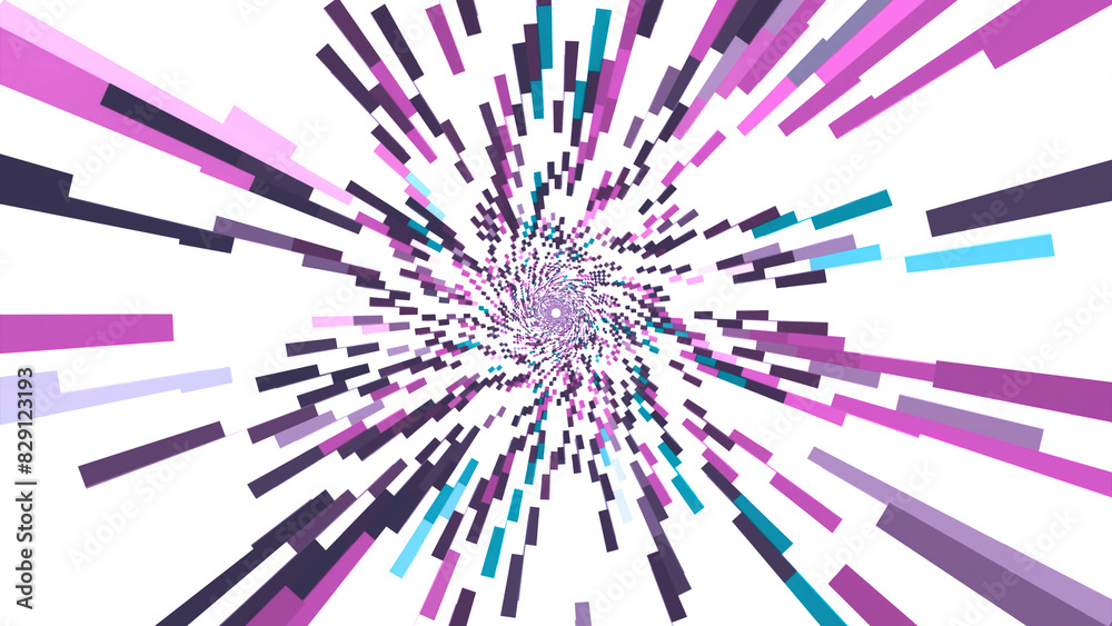 Poster animated background of colorful segments creating effect of long tunnel. design. blinking bright str