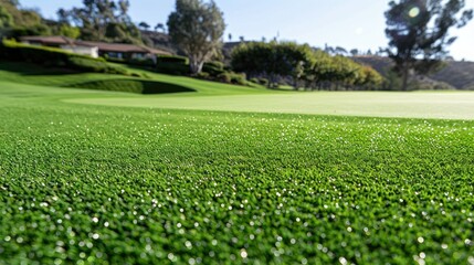 Obraz premium Artificial turf covering a golf course fairway, providing a consistent playing surface year-round
