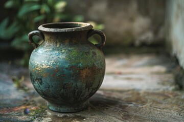 Antique ceramic vase in nature