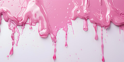 Spreading multicolored paint on a white background. A pink background with a lot of paint and the word pink on it. 