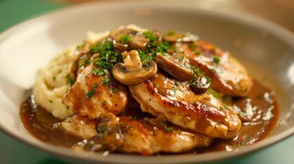 Delicious mushroom chicken dish with rice
