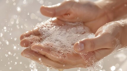 Fototapeta premium Close-up of hands washing with soap, promoting the essential practice of hand hygiene